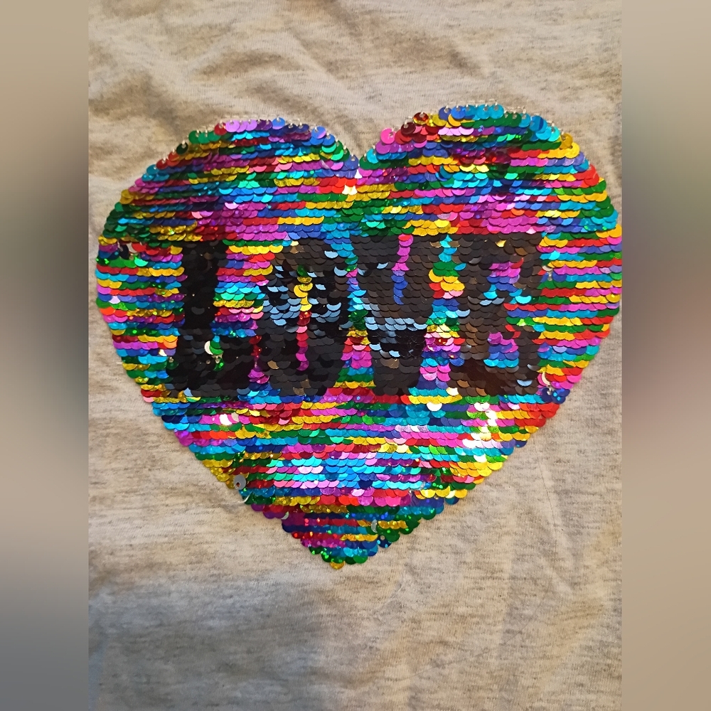 Colorful Sequin Heart Love Long Sleeve Girls Tee Size 10/12